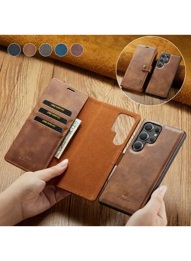 Brown 2 In 1 Removable Faux Leather Wallet Phone Case For Samsung Galaxy S20 Ultra - Image 1